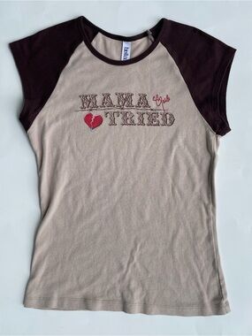 💔 Merle Haggard ‘Mama Tried’ 💔 VTG Bella Brand Raglan Style T-Shirt in Beige Med